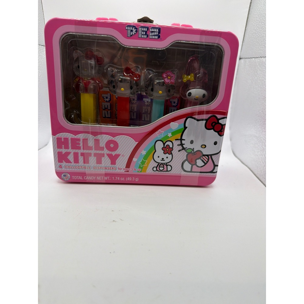 Sanrio Hello Kitty PEZ 4 Collectible Dispensers Gift Set in Pink Tin Lunchbox